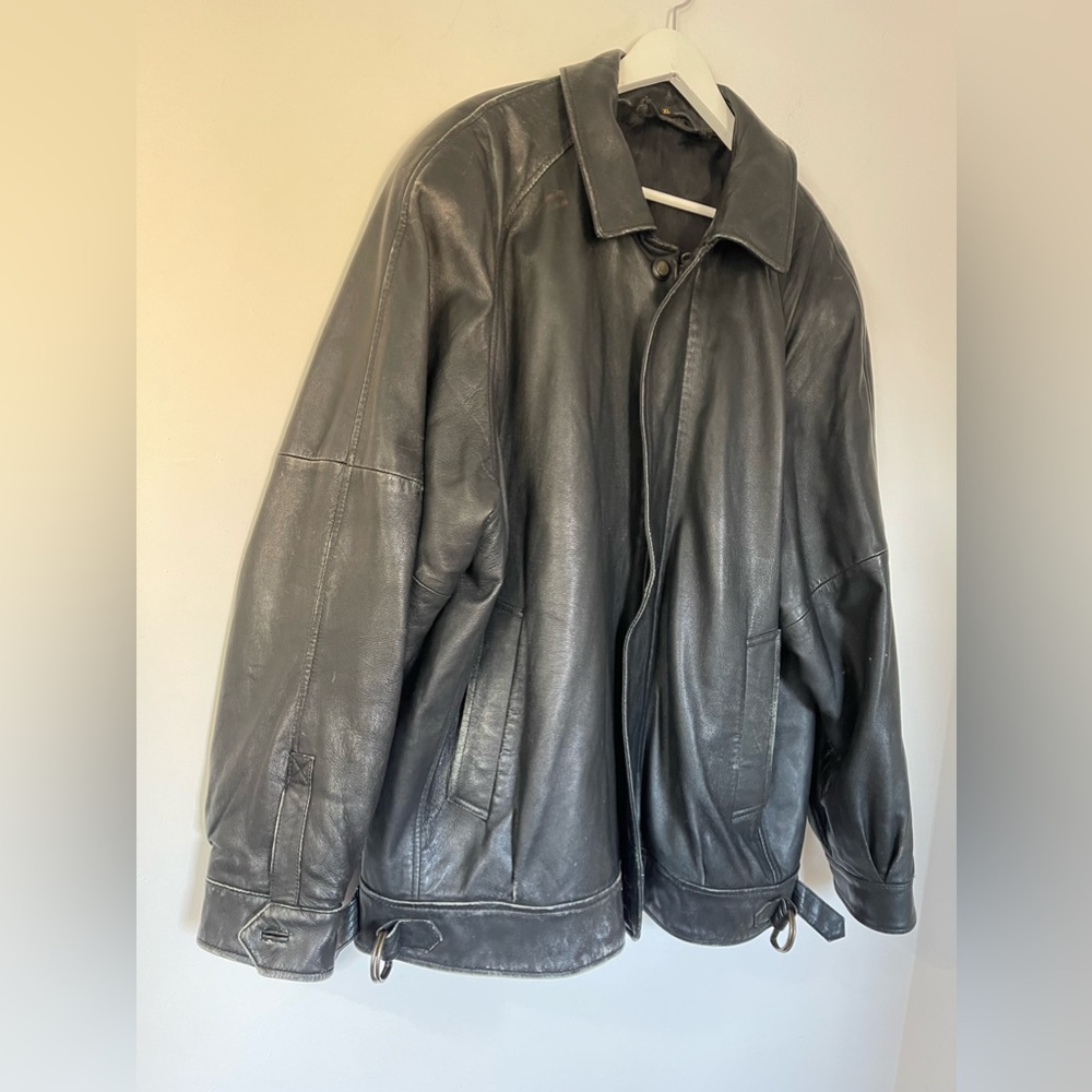 Vintage Mens Leather Jacket XL Black Biker Zip 90s Y2k - Picture 4 of 13